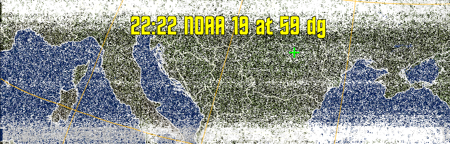 MCIR-precip: 
Colours the NOAA sensor 4 IR image using a map to colour the sea blue and land
green. High clouds appear white, lower clouds gray or land/sea coloured, clouds
generally appear lighter, but distinguishing between land/sea and low cloud may
be difficult. Darker colours indicate warmer regions.