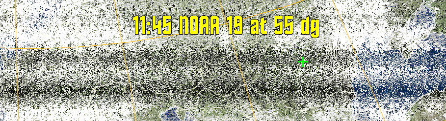 MCIR-precip: 
Colours the NOAA sensor 4 IR image using a map to colour the sea blue and land
green. High clouds appear white, lower clouds gray or land/sea coloured, clouds
generally appear lighter, but distinguishing between land/sea and low cloud may
be difficult. Darker colours indicate warmer regions.